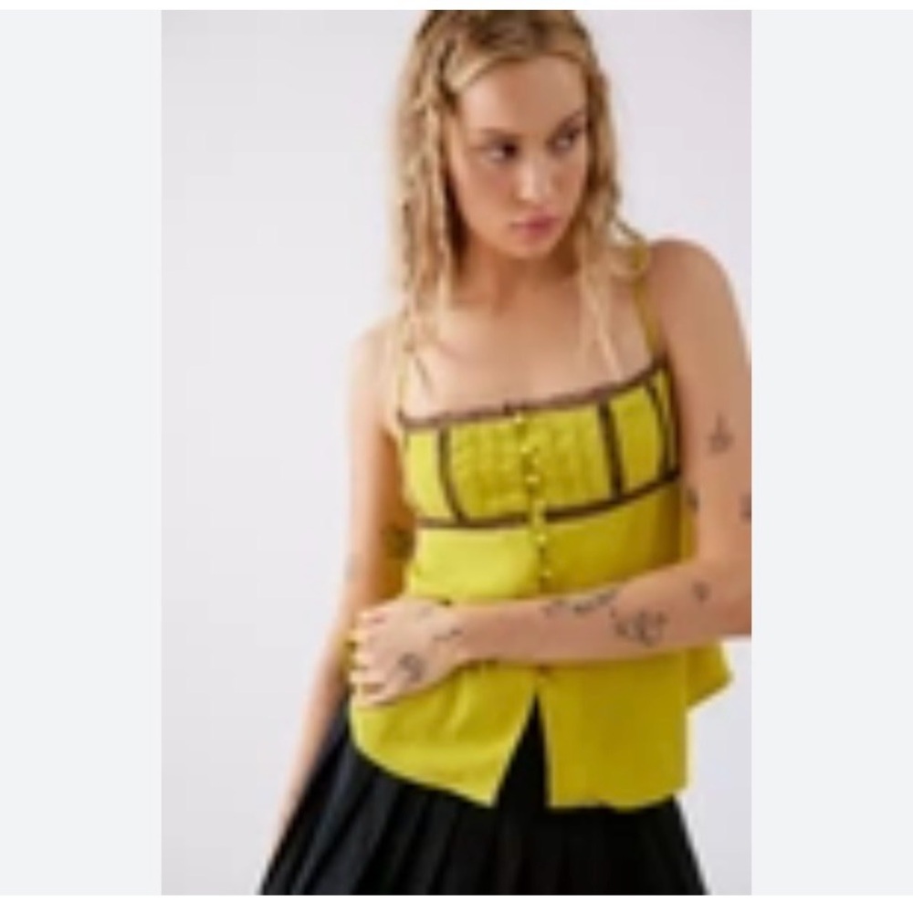 Urban Outfitters Yellow Cami with Brown Contrast Trim